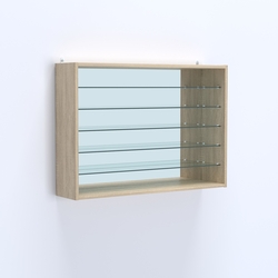 Витрина настенная №203-6Г открытая зеркальная с пятью полками из стекла, Дуб Сонома