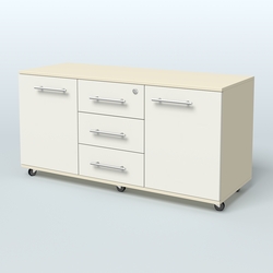 Тумба сервисная Индиго с 3 ящиками с замком и 2 фасадами, Крем Вайс + Белый