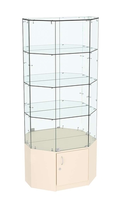 Стеклянная витрина Истра Трапеция зеркальная с прозрачным верхом №807, Крем Вайс