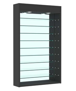Витрина настенная №2-8Г открытая с девятью полками и зеркальной стенкой, Черный