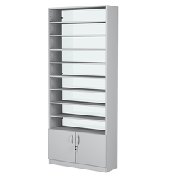 Стеллаж из ДСП с 8-ю полками 300x900 мм серии LEVEL-8 №12-1 (З/C - СТЕКЛО), Серый