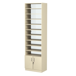 Стеллаж из ДСП с 9-ю полками 350x600 мм серии LEVEL-9 №6-1 (З/C - СТЕКЛО), Крем Вайс