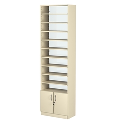 Стеллаж из ДСП с 9-ю полками 300x600 мм серии LEVEL-9 №5-1 (З/C - СТЕКЛО), Крем Вайс