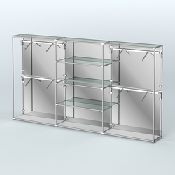 Торговая система ХРОМ (задняя стенка - зеркало) 3600 мм с прозрачными полками и поручнями №5, Серый