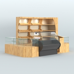 Угловой павильон с широкими прилавками для торговли хлебом и выпечкой №1, Дуб Золотистый и Крем Вайс