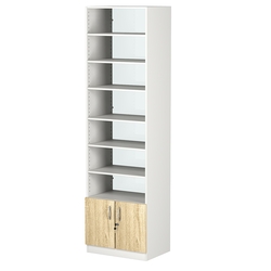 Стеллаж из ДСП с 6-ю полками 400x600 мм серии LEVEL-6 №7-1 (З/C - СТЕКЛО), Белый + Дуб Сонома