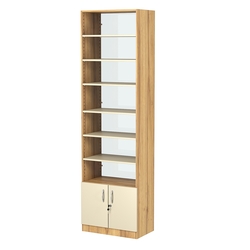 Стеллаж из ДСП с 6-ю полками 350x600 мм серии LEVEL-6 №6-1 (З/C - СТЕКЛО), Дуб Золотистый и Крем Вайс