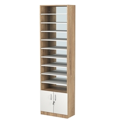 Стеллаж из ДСП с 9-ю полками 300x600 мм серии LEVEL-9 №5-2 (З/C - ЗЕРКАЛО), Дуб Канзас коричневый + Белый