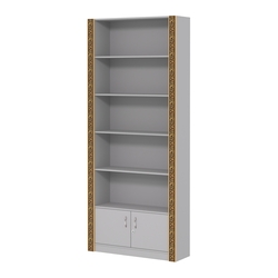 Торговый стеллаж с закрытым накопителем и декором №СБА-1ВД-300, Серый