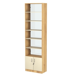 Стеллаж из ДСП с 5-ю полками 300x600 мм серии LEVEL-5 №5-1 (З/C - СТЕКЛО), Дуб Золотистый и Крем Вайс