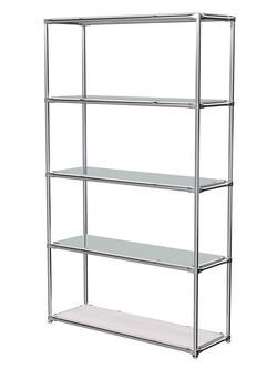 Торговый хромированный стеллаж с зеркальными полками №4, Ясень Анкор светлый - U31104