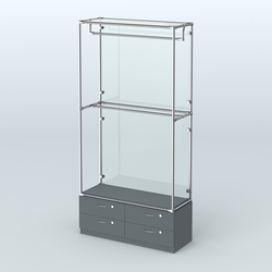 Торговая система ХРОМ (задняя стенка - стекло) 1200 мм №1-2 с тумбой Т-14 и поручнями, Темно-Серый