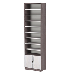 Стеллаж из ДСП с 8-ю полками 350x600 мм серии LEVEL-8 №6 (З/C - ДВП), Ясень Анкор темный + Ясень Анкор светлый