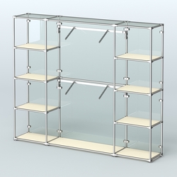 Торговая система ХРОМ (задняя стенка - стекло) 2430 мм с полками ДСП и поручнями №7, Крем Вайс