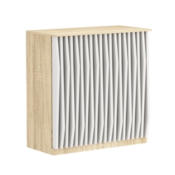 Торговый стол-прилавок широкий с планками серии ОРНАМЕНТ №20, Дуб Сонома + Белый