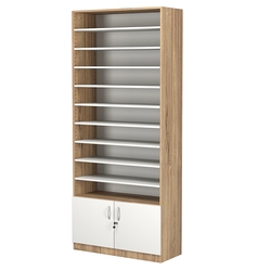 Стеллаж из ДСП с 9-ю полками 350x900 мм серии LEVEL-9 №13 (З/C - ДВП), Дуб Канзас коричневый + Белый