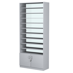 Стеллаж из ДСП с 9-ю полками 350x900 мм серии LEVEL-9 №13-1 (З/C - СТЕКЛО), Серый