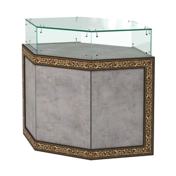 Стеклянный шестигранный прилавок с декором №СПБА-16, Бетон Чикаго светло-серый F186 ST9