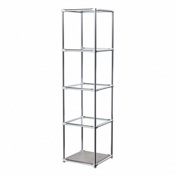 Торговый хромированный стеллаж с прозрачными полками №1, Бетон Чикаго светло-серый F186 ST9