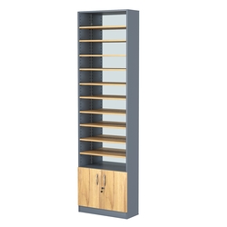 Стеллаж из ДСП с 10-ю полками 250x600 мм серии LEVEL-10 №4-2 (З/C - ЗЕРКАЛО), Темно-Серый  + Дуб Золотистый