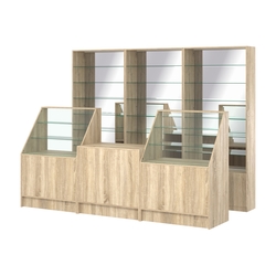 Комплект стеллажей со стеклянными полками U-6 №12-2 и прилавков ЭК-07, Дуб сонома
