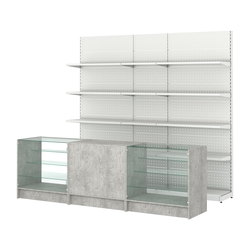 Комплект металлических стеллажей с полками и прилавков ЭК-4, Метрополитан Грей