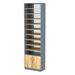 Стеллаж из ДСП с 9-ю полками 300x600 мм серии LEVEL-9 №5-2 (З/C - ЗЕРКАЛО), Темно-Серый  + Дуб Золотистый