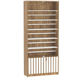 Витрина серии "Смок" №1-ДП-900 (с доп. полками), Дуб Канзас коричневый + Белый