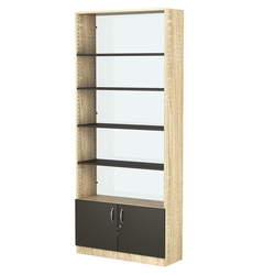 Стеллаж из ДСП с 4-мя полками 300x900 мм серии LEVEL-4 №12-1 (З/C - СТЕКЛО), Дуб Сонома + Черный