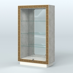 Низкая зеркальная витрина с декором НБА-7, Метрополитан Грей + Белый