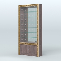 Витрина с декором и зеркальной задней стенкой №ВБА-32С, Ясень Анкор темный