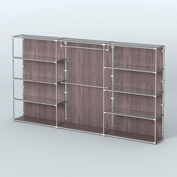 Торговая система ХРОМ (задняя стенка - ДСП) 3600 мм с зеркальными полками и поручнями №1, Ясень Анкор темный