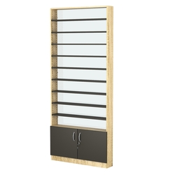 Стеллаж из ДСП с 9-ю полками 150x900 мм серии LEVEL-9 №9-1 (З/C - СТЕКЛО), Дуб Сонома + Черный