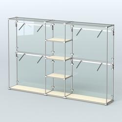 Торговая система ХРОМ (задняя стенка - стекло) 3030 мм с полками ДСП и поручнями №8, Крем Вайс