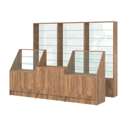 Комплект стеллажей со стеклянными полками U-6 №12-1 и прилавков ЭК-07, Дуб Канзас коричневый