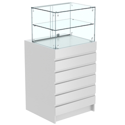 Торговый прилавок со стеклянной надставкой и фасадными панелями №5Э-01, Серый