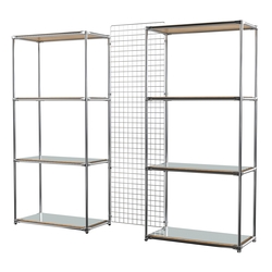 Сетчатый стеллаж СТИЛЬ с зеркальными полками и решеткой №31-4, Дуб Золотистый