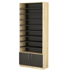 Стеллаж из ДСП с 8-ю полками 350x900 мм серии LEVEL-8 №13 (З/C - ДВП), Дуб Сонома + Черный