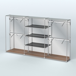 Торговая система ХРОМ (задняя стенка - зеркало) 3600 мм с тонированными полками и поручнями №5, Орех