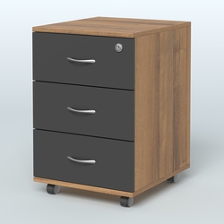 Тумба мобильная с 3 ящиками и замком Индиго Вуд, цвет дуб светлый + белый, Орех + Черный