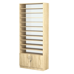 Стеллаж из ДСП с 10-ю полками 400x900 мм серии LEVEL-10 №14-1 (З/C - СТЕКЛО), Дуб Сонома