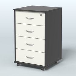 Тумба подкатная 4 ящика, цвет венге, Черный + Белый