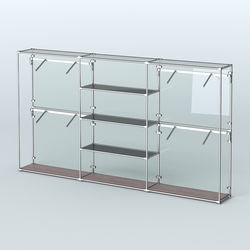 Торговая система ХРОМ (задняя стенка - стекло) 3600 мм с тонированными полками и поручнями №5, Ясень Анкор темный