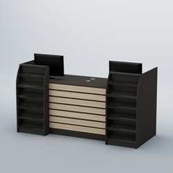 Ресепшен Атлант с накладными планками и наклонными полками №7, Черный + Дуб Сонома