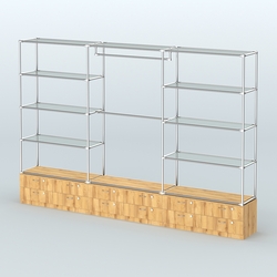 Торговая система ХРОМ без ДСП 3600 мм с тумбами Т14, прозрачными полками и поручнями №1, Дуб Золотистый