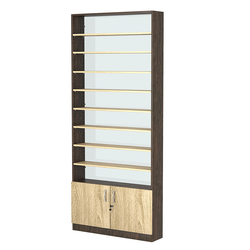 Стеллаж из ДСП с 8-ю полками 200x900 мм серии LEVEL-8 №10-1 (З/C - СТЕКЛО), Дуб Венге + Дуб Сонома