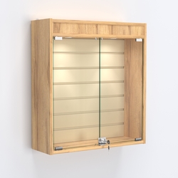 Витрина настенная №201-2Б с эконом панелью и фризом, Дуб Золотистый