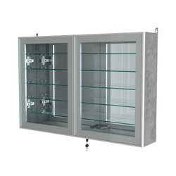 Витрина настенная №3-6А широкая зеркальная с пятью стеклянными полками серии Collecto, Бетон Чикаго светло-серый F186 ST9