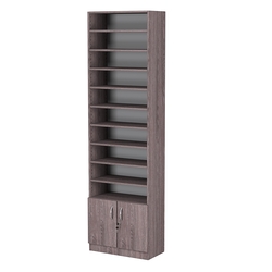 Стеллаж из ДСП с 10-ю полками 300x600 мм серии LEVEL-10 №5-1 (З/C - СТЕКЛО), Ясень Анкор темный