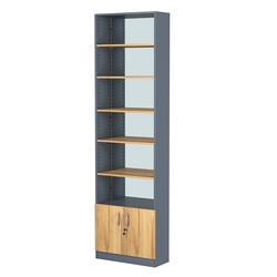 Стеллаж из ДСП с 5-ю полками 250x600 мм серии LEVEL-5 №4-2 (З/C - ЗЕРКАЛО), Темно-серый и Дуб Золотистый